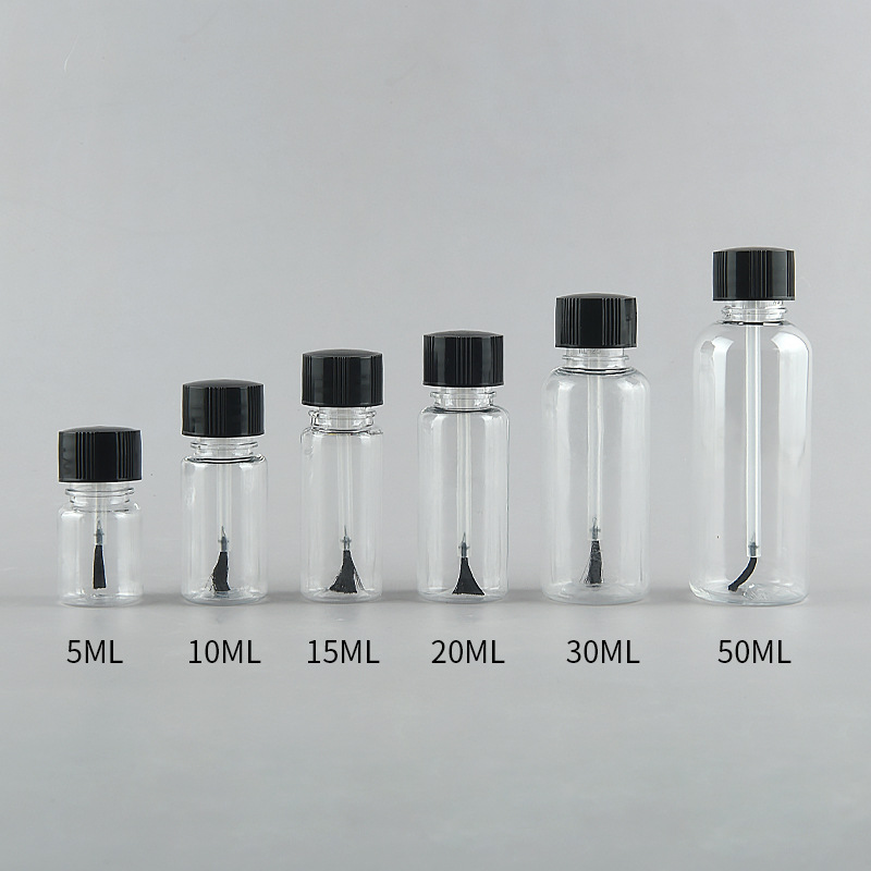 5ml 10ml 15ml 30ml 50ml Empty PET nail polish paint dispenser bottle with brush lid sealing glue bottle