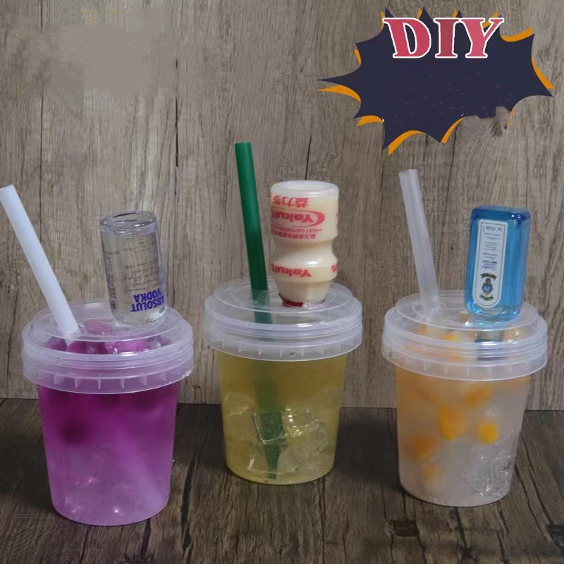 Wholesale 700ml 750ml 950ml 1000ml Disposable Plastic Portable Fruit Cup Transparent Bucket Juice Containers for Beverage Shop
