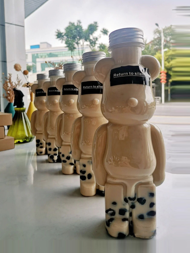 500ml 16oz Clear Plastic Bear Drink Bottle for Iced Coffee Cold Water Boba Juice Beverage Containers Packed Takeaway New Shape