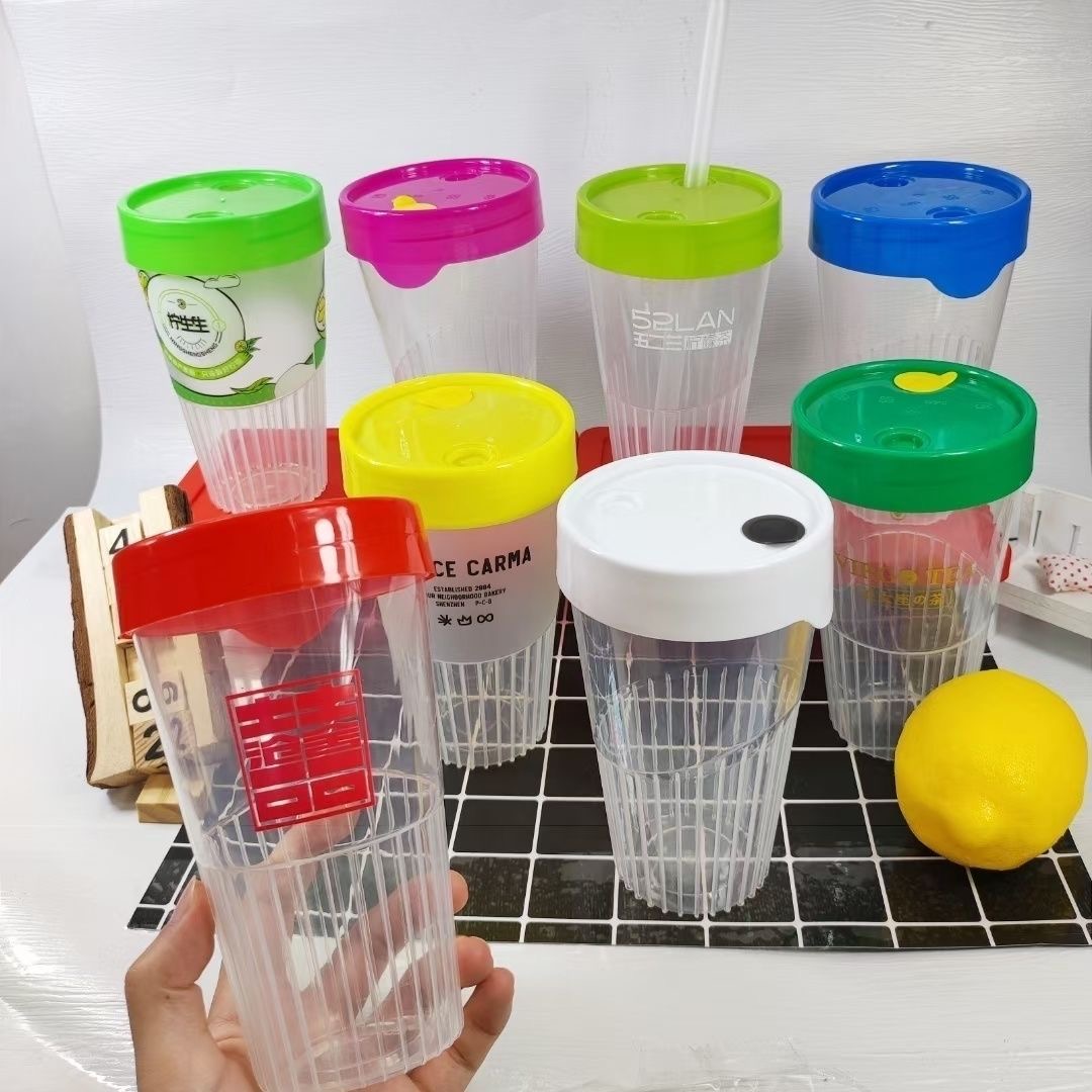 Round 500ml Disposable Injection Cups with Lids and Straws Hot Fill PP Plastic Juice Coffee Syrup Bottle Bubble MilkTea Boba Cup