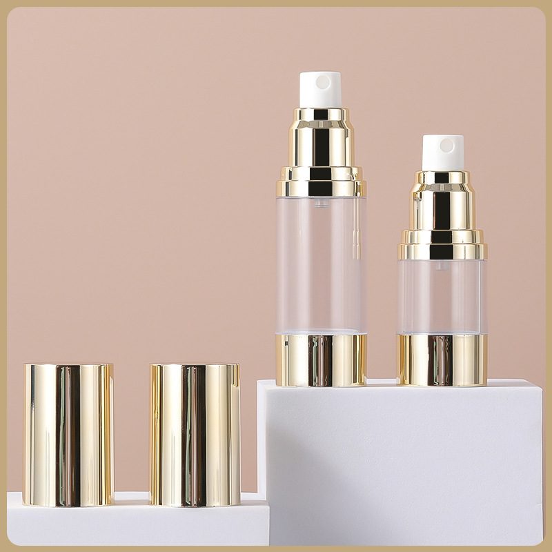 New style 15/30/50ml empty golden lotion pump bottle sunscreen cosmetic packaging With Gold Silver cap
