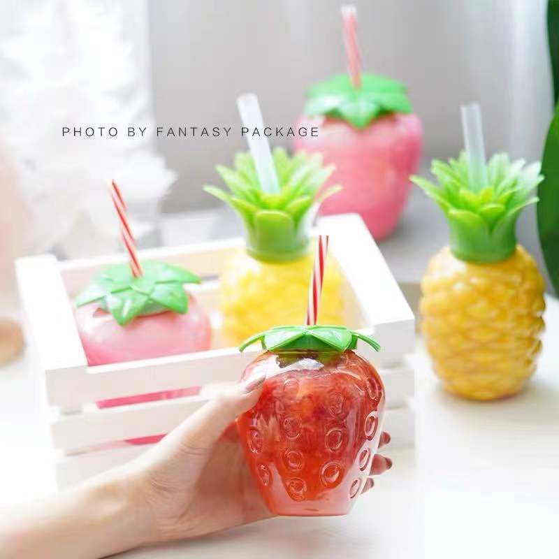 500ml 16oz Coconut Tree Plastic Straw Cup Transparent PET Juice Bottle for Kids Gifts Plastic Water Drink Bottles Disposable