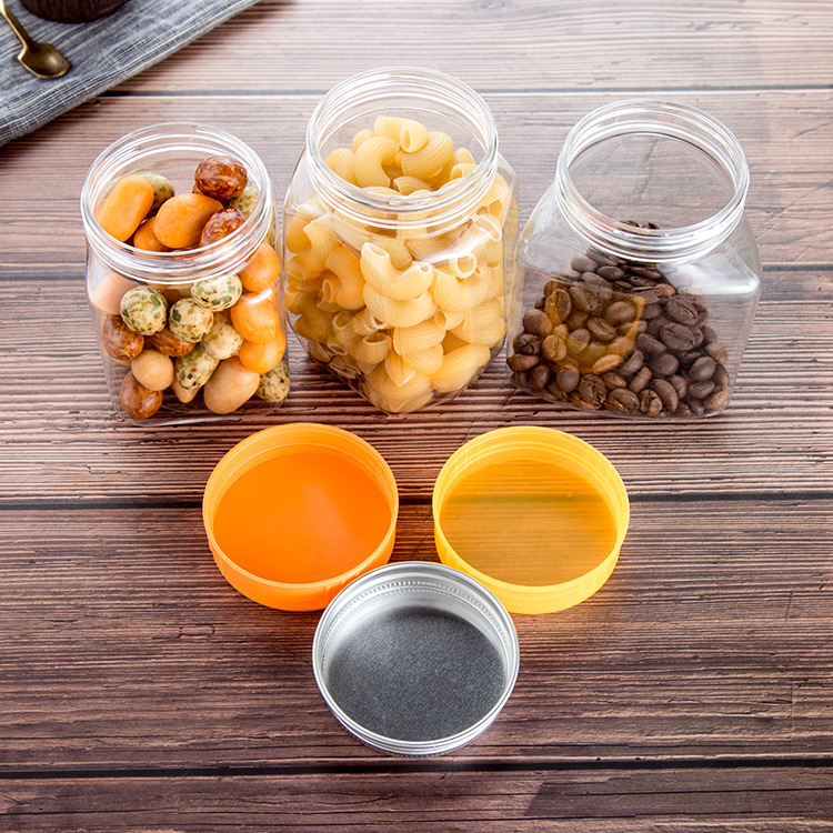 peanut butter Round PET bottles dried fruits food storage PET jar with colorful screw lid 150ml 250ml 500ml