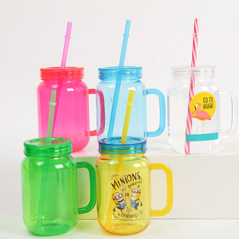 400ml 450ml 500ml 16oz custom mason jars with lids and straws in bulk plastic mason juice drinking cups with handle