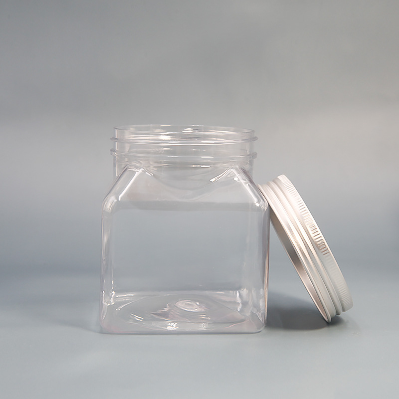 350ml 500ml Clear square PET plastic cosmetic jars frosted food plastic jar for face cream body salt scrub container with lid