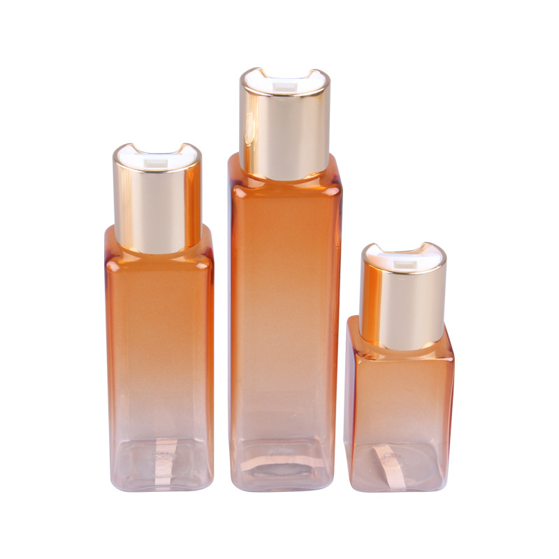 Luxury Frosted Gradient Color Clear Square Bottles for Lotion 40ml 60ml 80ml 100ml 120ml PET Plastic Shampoo Bottle Disc Top Cap