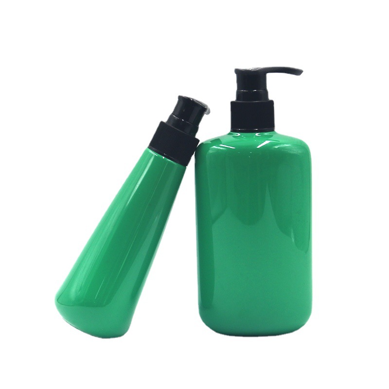 180ml solid color conical curved flat oval green PET plastic bottle Plastic shampoo bottle Lotion bottle with pump