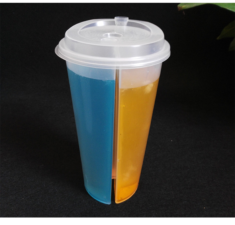 24oz 700ml PP Plastic Split Boba Cups Bubble Tea Share Cup 3 Compartment Juice Cup With Lid Custom Logo Print