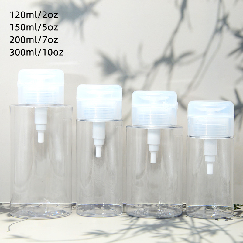 120ml 150ml 200ml 300ml 4oz 5oz Empty Clear Push Down Pump Dispenser Bottles For Facial Toner Makeup Remover Skincare Packaging