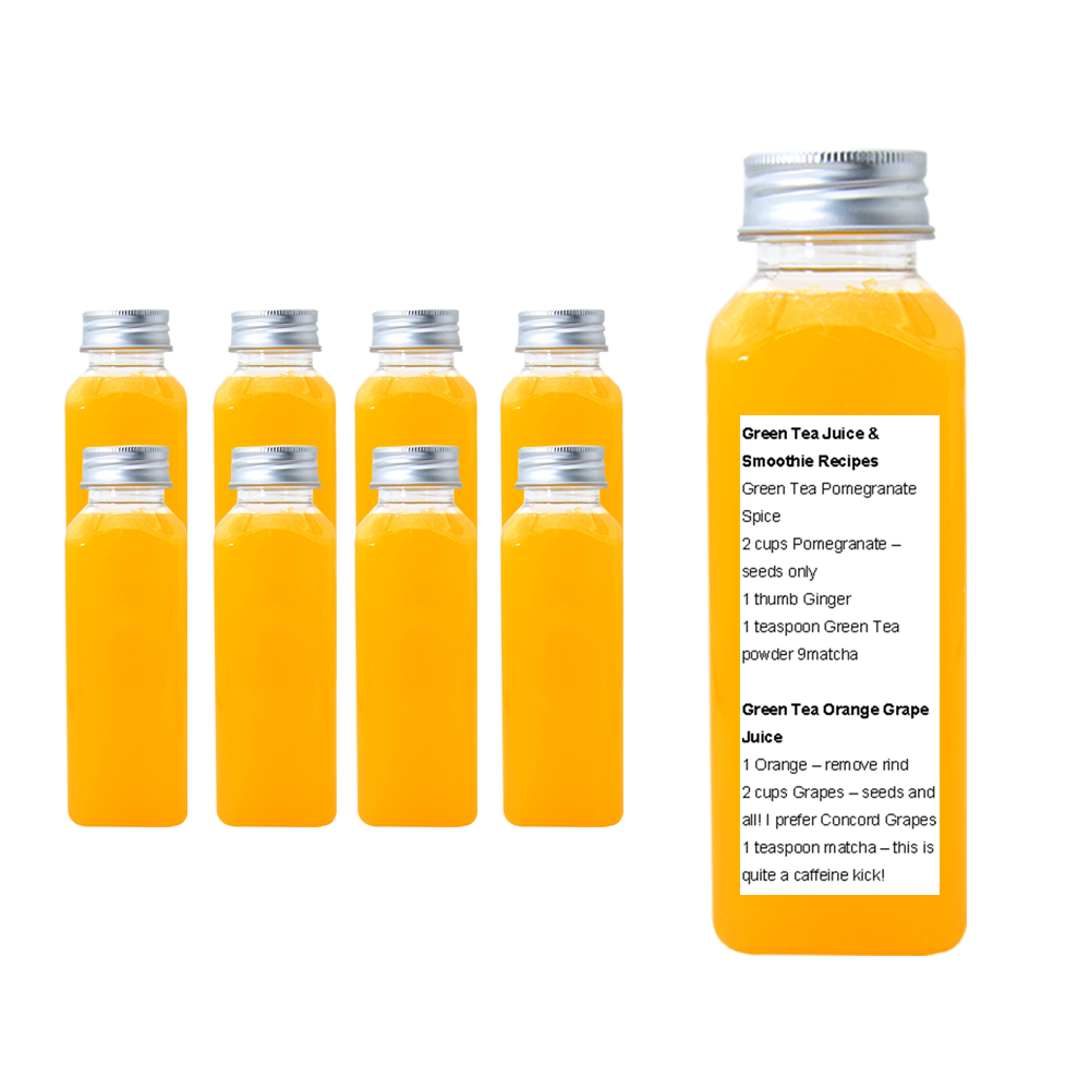 Eco-friendly100ML 250ML 300ML 350ML Custom square clear PET plastic juice bottle with lid wholesaler plastic juice bottles