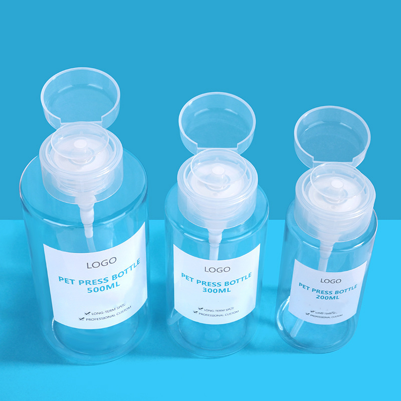 Nail Polish Remover Alcohol Liquid containers Refillable Clear Cosmetic Container bottle push down dispenser makeup remover 8oz
