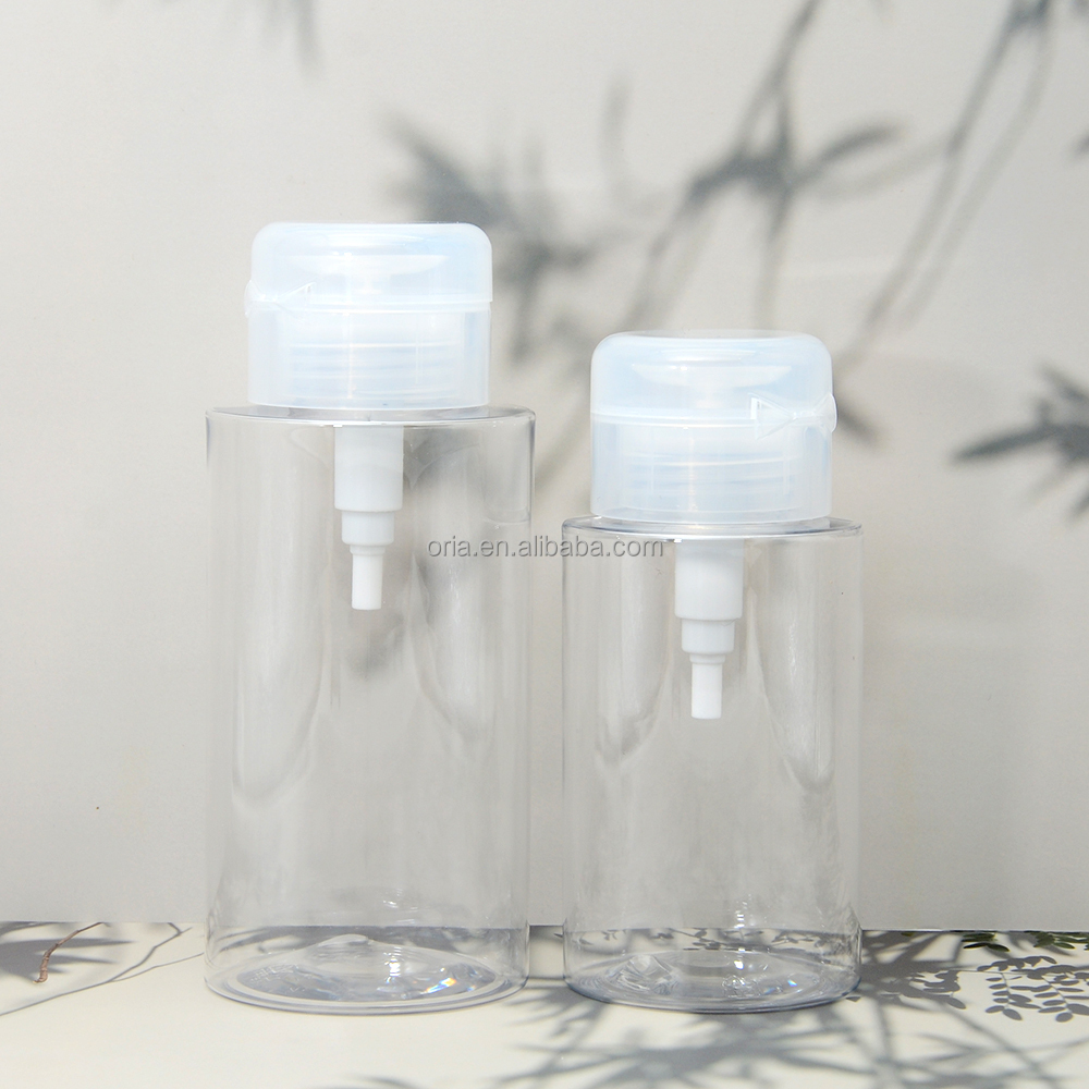 Custom 100ml 200ml 300ml Plastic PET bottle Cosmetic Eye Nail Polish Press Pump Makeup Remover Bottle For Cleansing