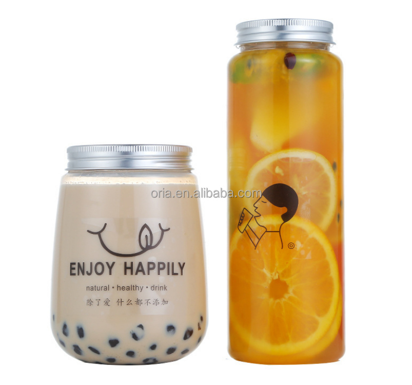 Plastic Juice Milk Bottle 200ml Clear Round Beverage Cans Custom Drinking Packaging Container With Aluminum Cap for Cold Drink