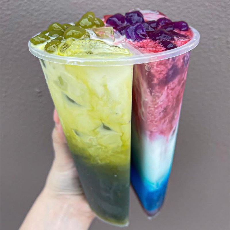 700ml/700cc/24oz Very Popular PP Plastic Juice 2 Part Split Cups for Hot Bubble Tea