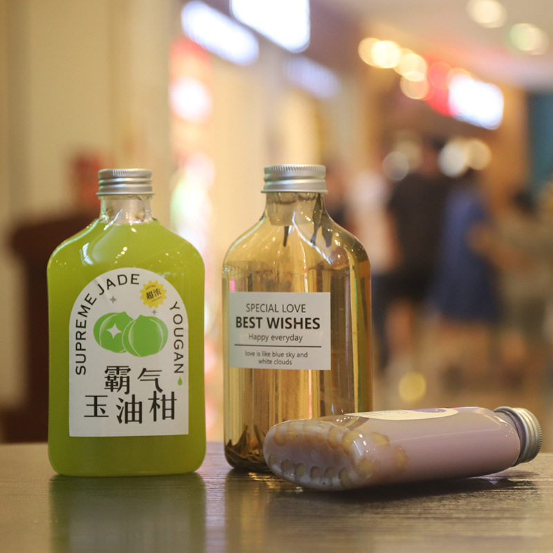 250ml 350ml 500ml Flat shapet plastic milk juice bottle drinking bottle bottles with aluminum cap