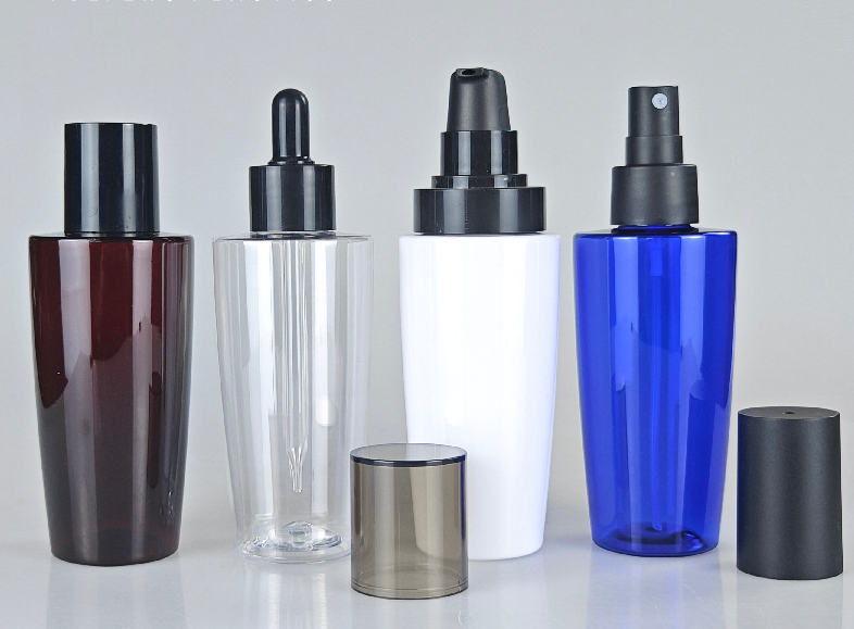 150ml Empty oval round transparent  cosmetic blue bottle  Cosmetic Essence Lotion bottle PET hair care cream oil pump bottle