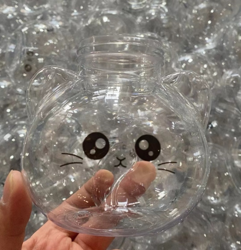 Custom 500ml 16oz Kawaii Animal Cat Shaped Water Bottle Takeout Drink Packaging Container Milk Tea Bubble Boba Tea Cups with Lid