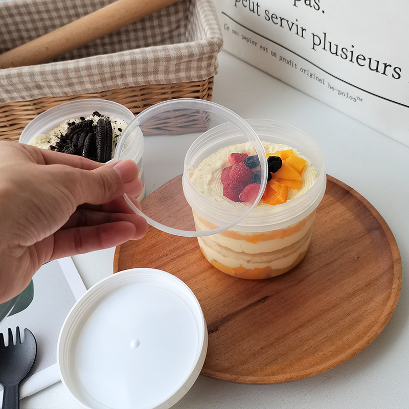 BPA Free 200ml 250ml 300ml Food Grade Plastic desserts Jar with Customized Lid for Nuts Jam Ice Cream