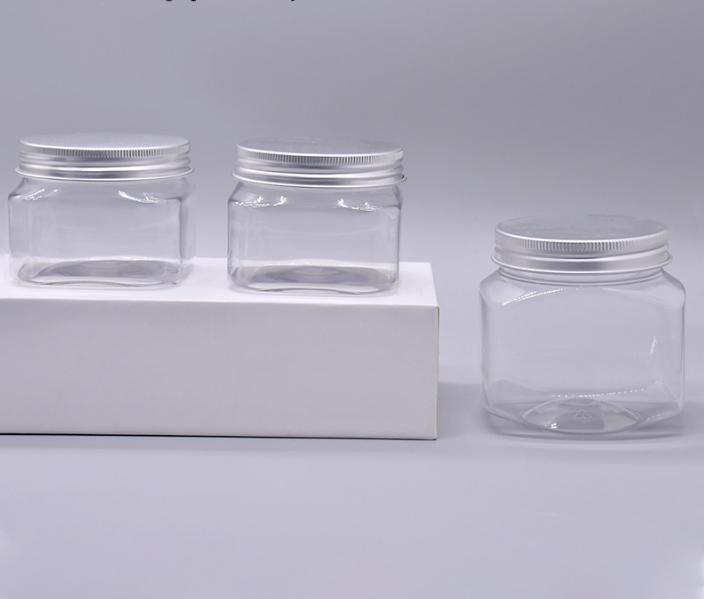 Square 150ml Cosmetic jars with lids Face Cream Moisturizer scrub jar 5 oz Clear PET lotion bottle with cap 250ml 500ml