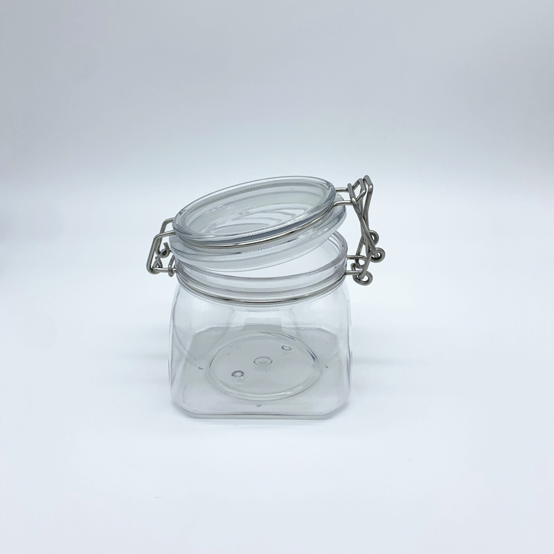 Food Grade PET Plastic Airtight Cnaisters for Honey Lemon Canned Food Clear Empty Coffee Storage Jar with Metal Lock