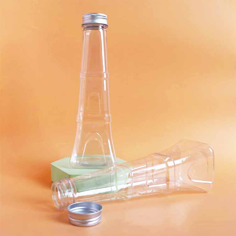 Custom 500ml/16oz Unique Creative Tower Shape Plastic Disposable Beverage Juice Bottle Drink Container Bubble Boba Cups with Lid