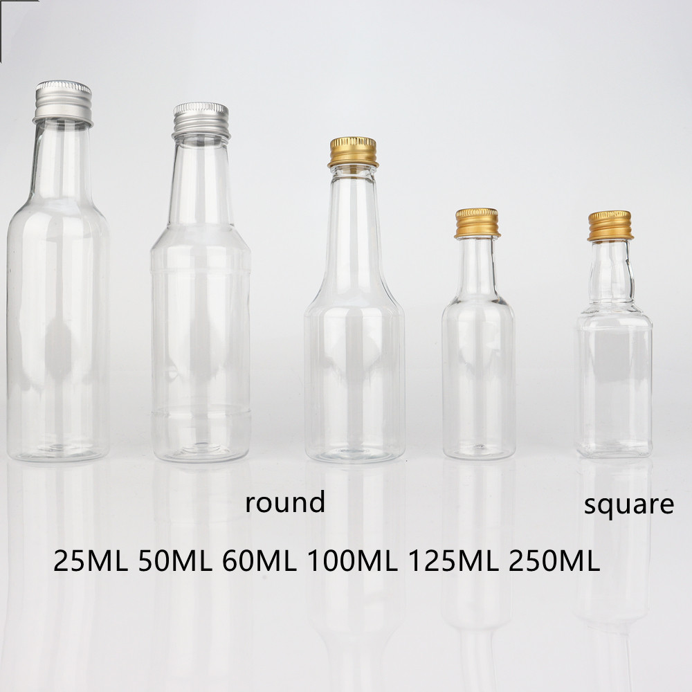 Mini Liquor Liqueur Bottles 50ml 1.7 Fl oz Empty Whisky Spirit Bottles With Caps For Flavoured Gins Vodka Gin Plastic Bottles