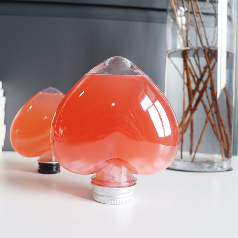 200ml 350ml/12oz Unique Love Heart Shaped Plastic Bottles Milk Tea Cup Disposable Juice Soft Drink Heart Shape Container