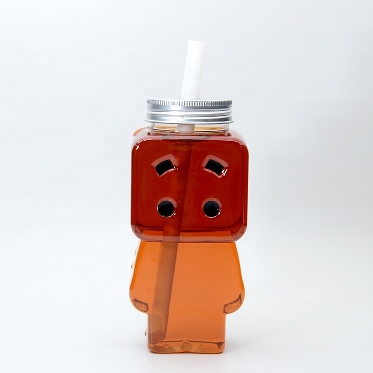 New Creative Cartoon Disposable PET Plastic Beverage Bottle Milk Tea Juice Bottle 500ml DIY Robot Bottle