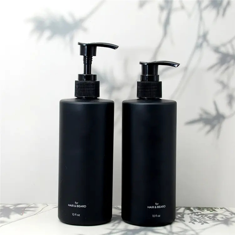 Matt Black Lotion Pump Plastic Bottles Shinning Gold Logo and Plastic Jars for Body Wash Bottle Shampoo Packaging Hair Cream Wax
