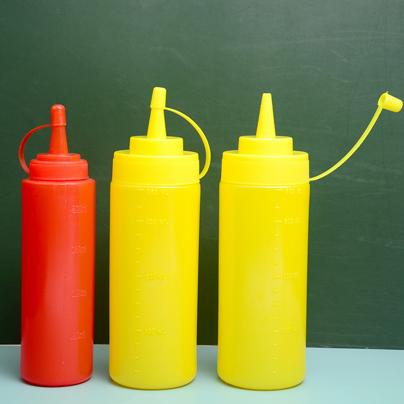 Wide Mouth Plastic Squeeze square Bottles with caps PP Ketchup Salad Sauce 300 500ml customize package
