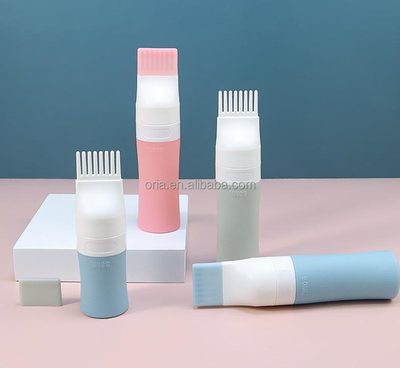 Travel Size 30ml 60ml 90ml silicone shampoo bottle 1oz 2oz 3oz sunscreen squeeze bottle Hair Oil Brush Applicator Bottle