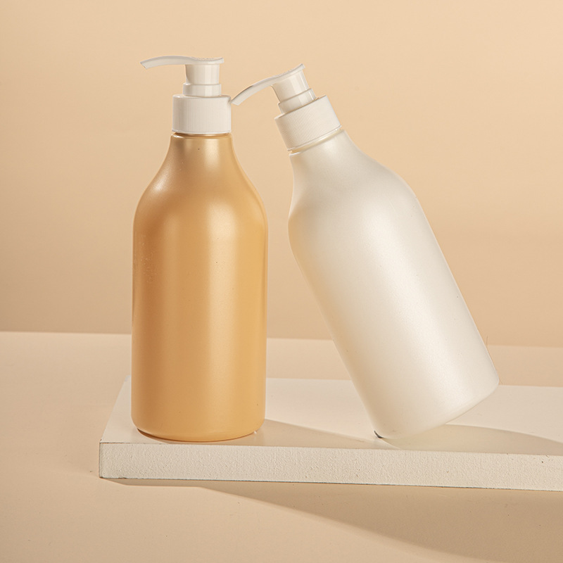 Long Neck 16oz 24oz Plastic Hand Body Lotion Liquid Soap Shower Gel Shampoo Conditioner Lotion Packaging Beige Pump Bottle