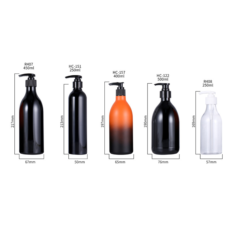 Wholesale Custom 350ml 400ml 500ml Transparent Black PET Lash Shampoo and Conditioner Bottles with Pump Shower Gel Dispenser Set