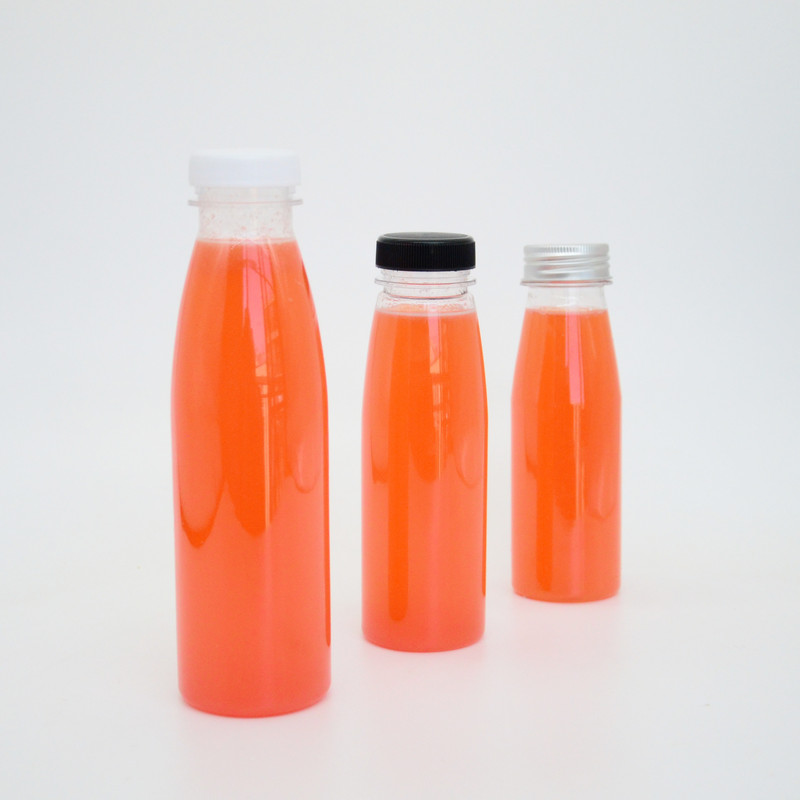 100ml 250ml 350ml 500ml 1L Empty Round Plastic Juice Shot Bottle Screw Cap Clear PET Bottle Cold Drink Custom Print Logo Labels