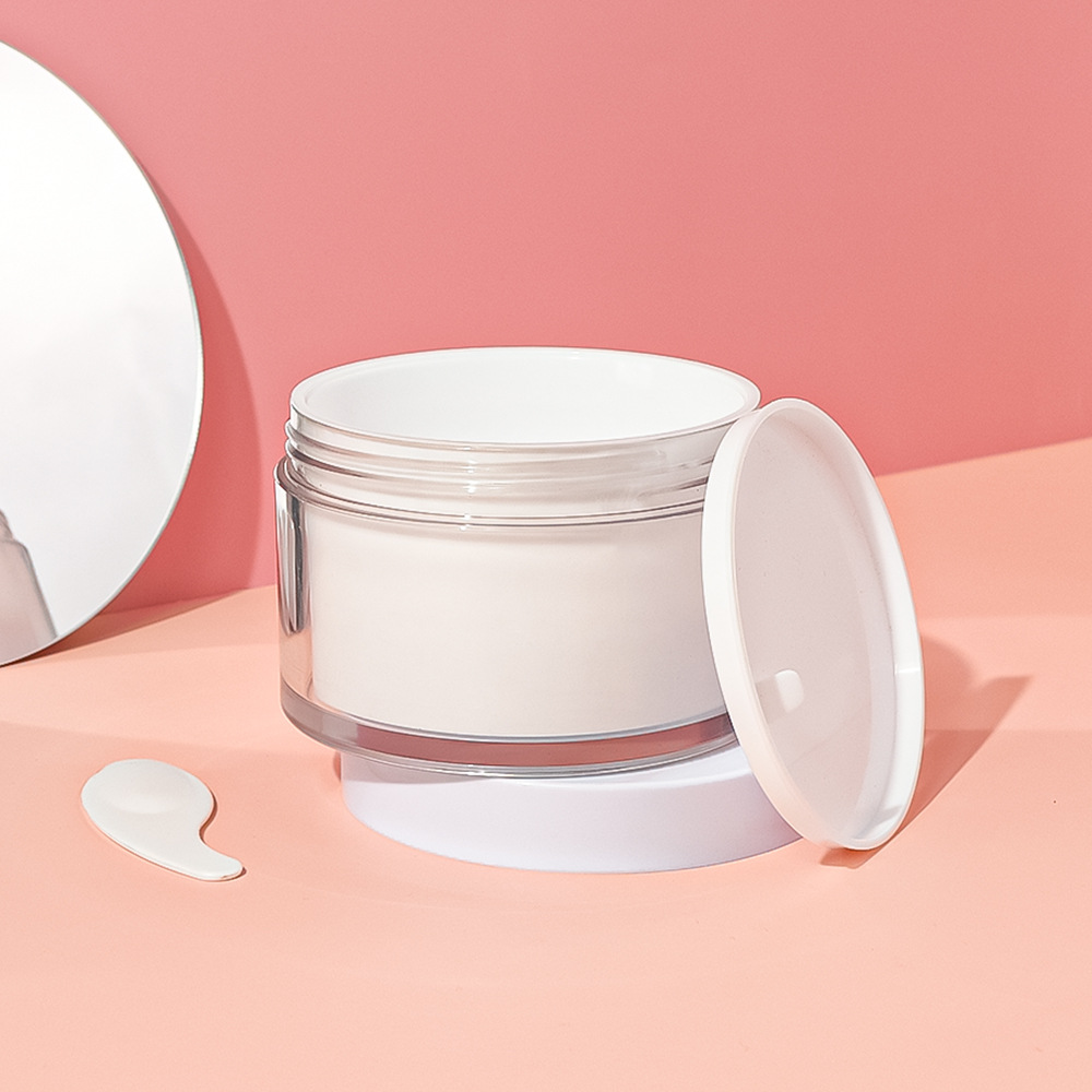 Double Wall Plastic Cream Jar PP PET double wall Container 30g 50g 100g 200g Round Wide Mouth Cosmetic Cream customized package