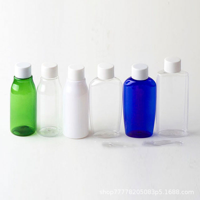 Travel Set Portable 60ml/2oz Flat Shoulder Plastic Bottle with Screw Cap for Packaging Toner Makeup Remover Bottle Oil Dispenser