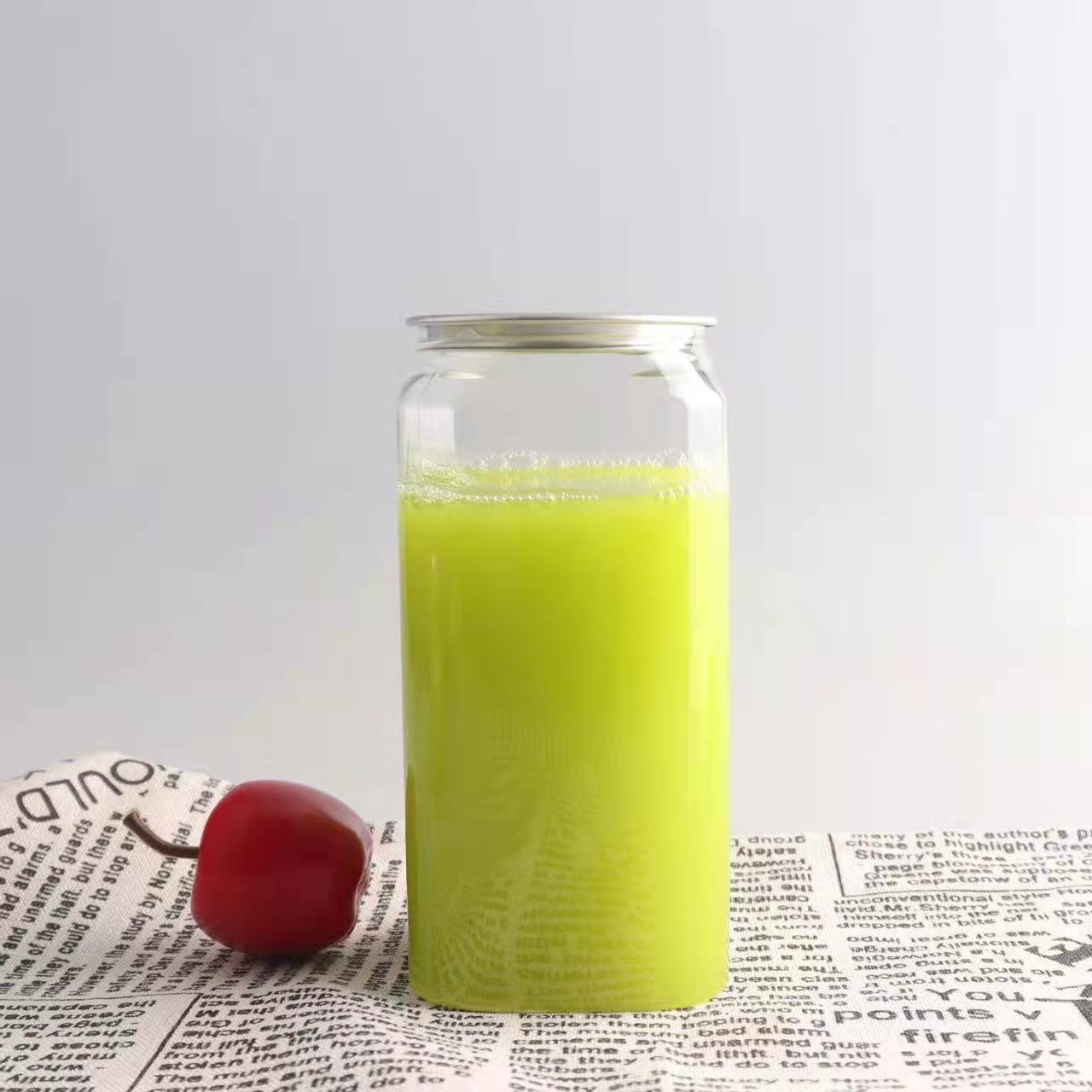 600ml Square Plastic Coffee Pop Can Cup for Iced Cold Drinks Beverage Packaging Empty Bottle with Easy Open Aluminum Soda Tops