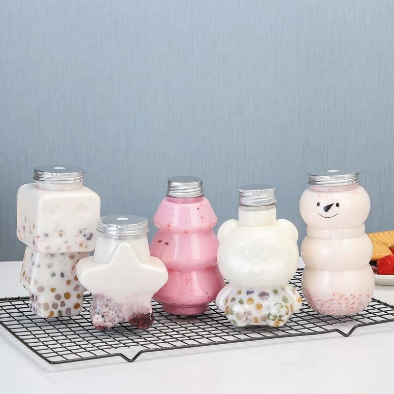 Cute Cat Dog Panda Bear Puppy Animal Shaped Juice Beverage MilkTea Smoothie Cup Bubble Boba Tea Plastic Bottles and Containers