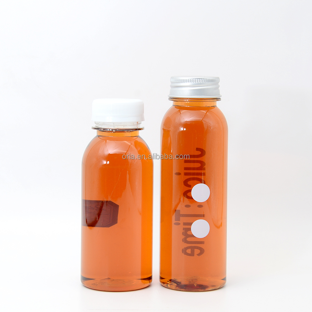 Custom transparent Round Plastic Bottles  250ml 300ml 500ml 1000ml PET food grade juice plastic bottle With  Cap