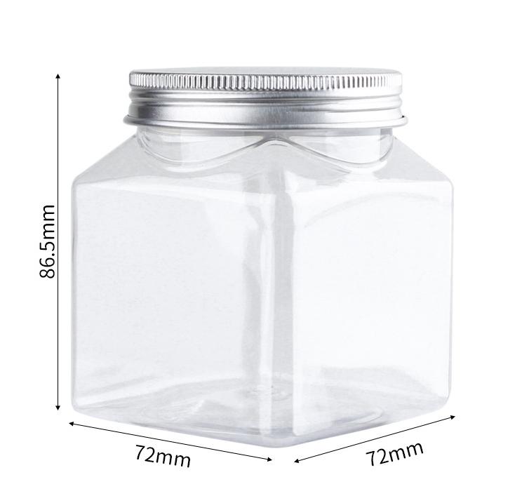 300ml Clear Plastic Jars With Lids Square PET Jar Transparent With Gold Aluminum Screw Lid For Food Candy Cosmetics Scrubs Gel