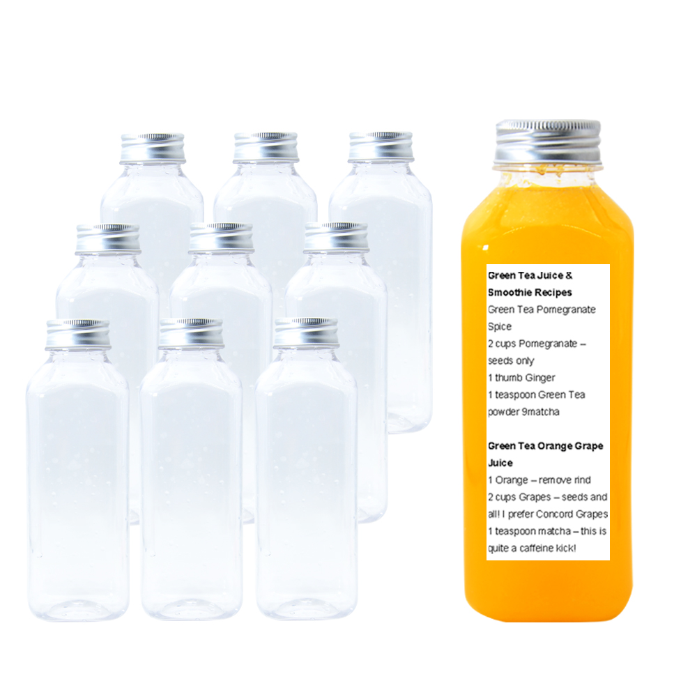 8 oz 12 oz 16 oz 32 oz Square Juicer Bottle Cold Drink Custom Plastic Water Bottle PET Plastic Smoothie Fresh Juice Bottle