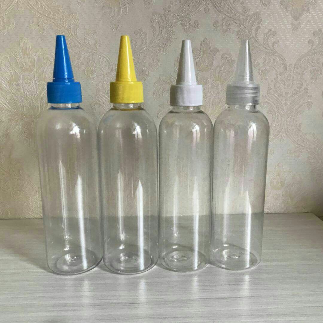 Plastic Squeeze Twist Top Cap Bottles 60ml 120ml 150ml 250ml  PET Pointed Hair Oil Nozzle hair dye Packaging