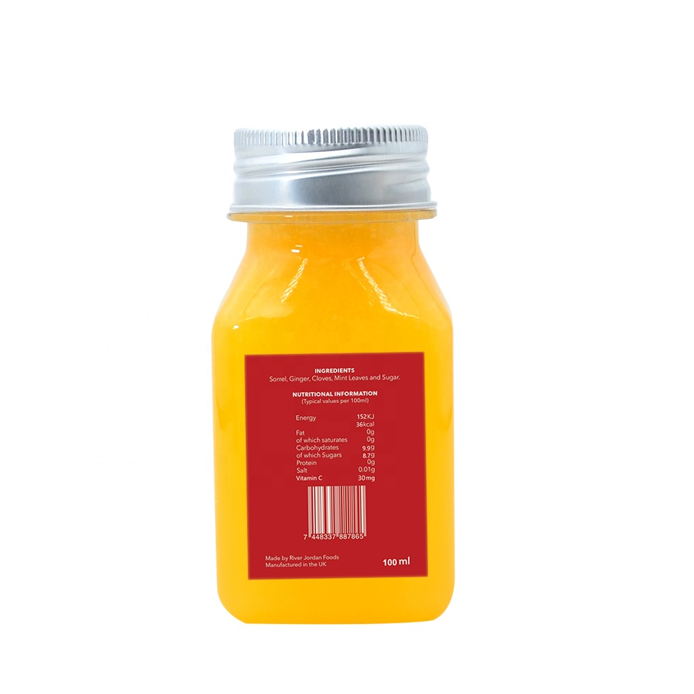 Mini Empty Square Plastic Juice Bottles 120ml 4oz Small Sample Plastic Bottle 100ml 50ml 2oz eco Ginger Shot Bottles with Caps