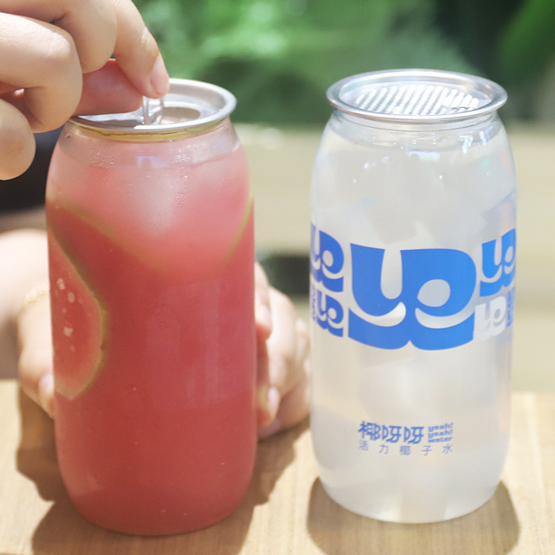 Hot Selling Custom PET Can 500ml Empty Transparent Plastic Soda Beverage Bottles With Easy Open Ends Plastic beverage jar