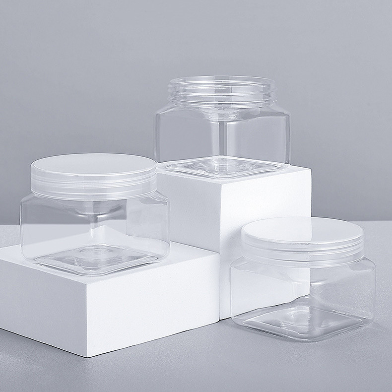 Luxury 150ml 5oz Empty PET Plastic Cosmetic Makeup Cream Jars White Body Butter Container Square Body Scrub Jars with Lids