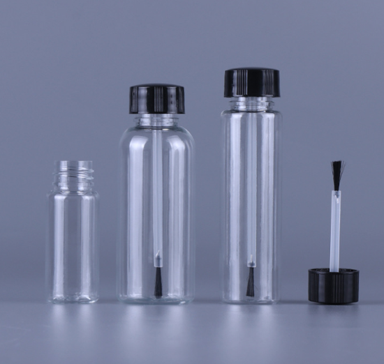 Transparent plastic PET clear bottle with brush Mini PET Nail Polish Glue Bottle With Brush Cap