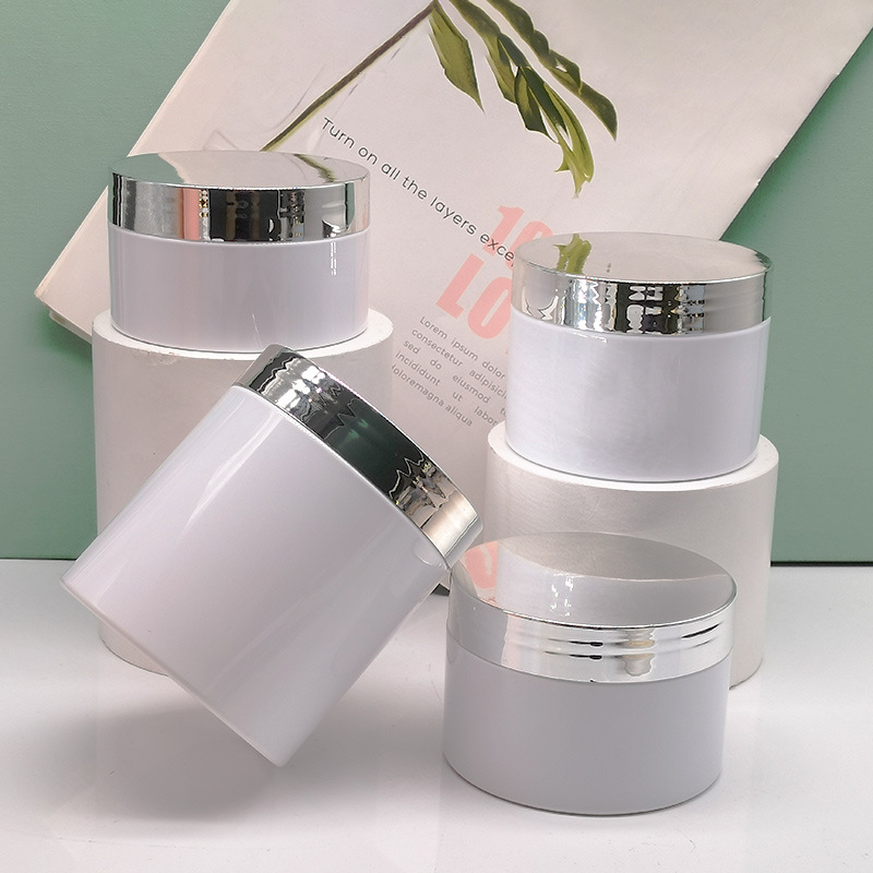 200ml 300ml 400ml 500ml Empty Pet Plastic white Cosmetic Jar For Cream Wide Mouth PET Container Plastic Cream Jar with gold lid