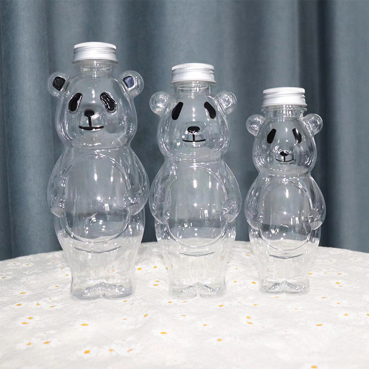 Creative Panda Bear Shaped Plastic Bottles 350ml 500ml 700ml Panda Shape Milk Bottle Plastic Drinking Packaging Containers Lids