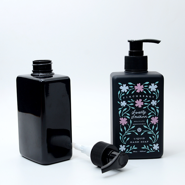 Matte Black Plastic Bottle 300ml 500ml Square PET Black White Lotion Pump Gold Silver Collar Packaging Container