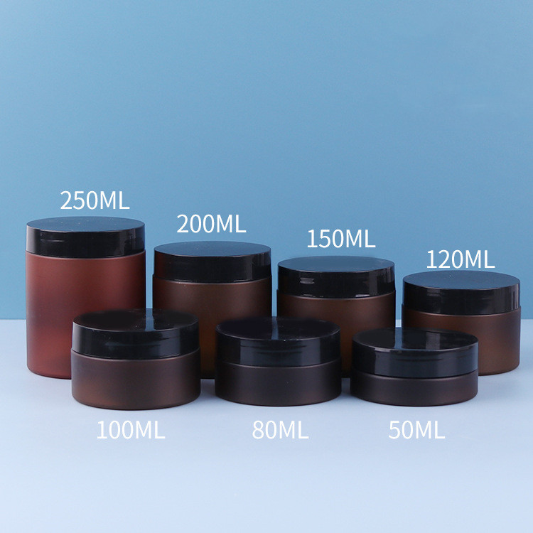 50ml 80ml 100ml 120ml 150ml 200ml 250ml 2oz 3oz 4oz 5oz 8oz Cosmetic Cream Containers Packaging Amber Plastic Jar with Black Lid